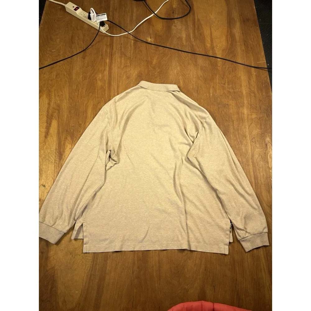 Polo Ralph Lauren Polo Shirt Men's‎ XL Tan Beige Long Sleeve Green Pony Preppy